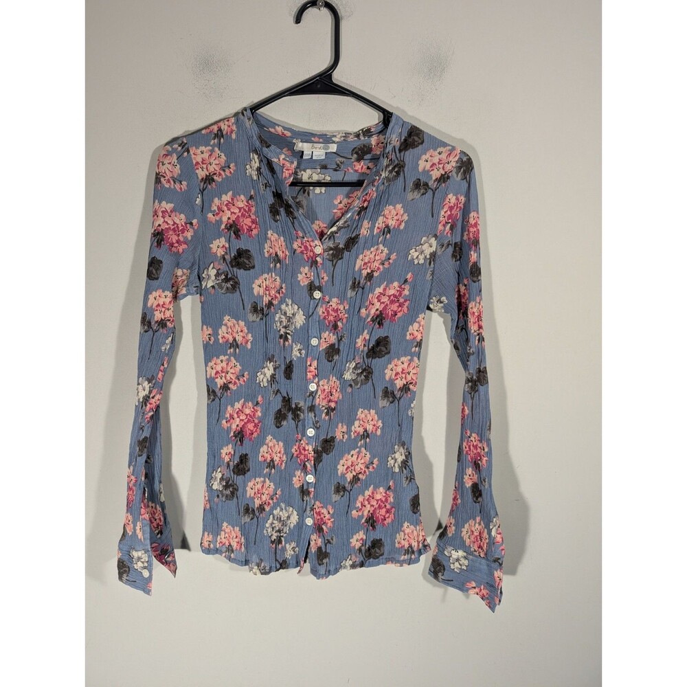 Boden Floral Blouse Blue Pink Long Sleeve Button Front Womens Sz 4 Cottagecore
